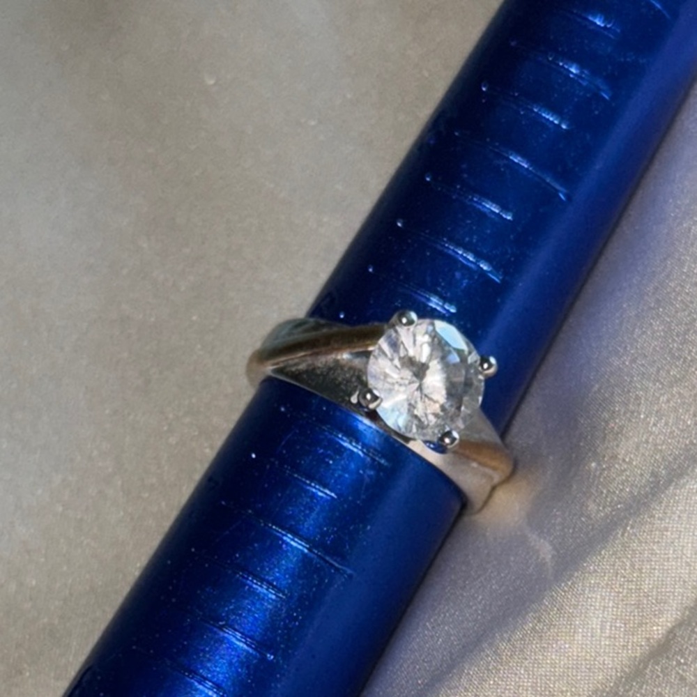 Silver and Goldtone Ring with Big CZ Center Stone